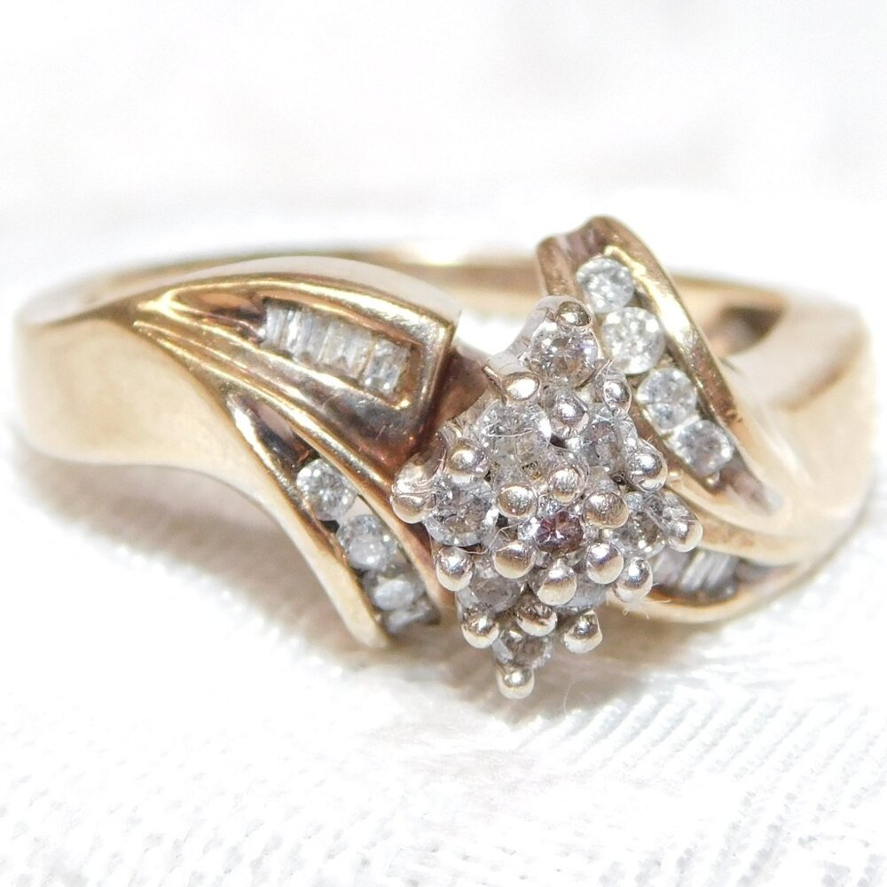Vintage Ruby Lane 10K Gold Diamond Cluster Ring